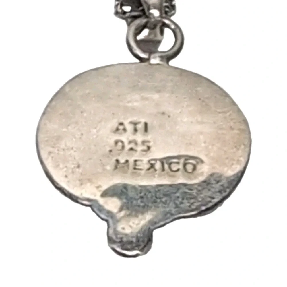 ATI Vtg Mexican Sterling Silver 925 Necklace Earrings Set Blue Cat Eye Glass